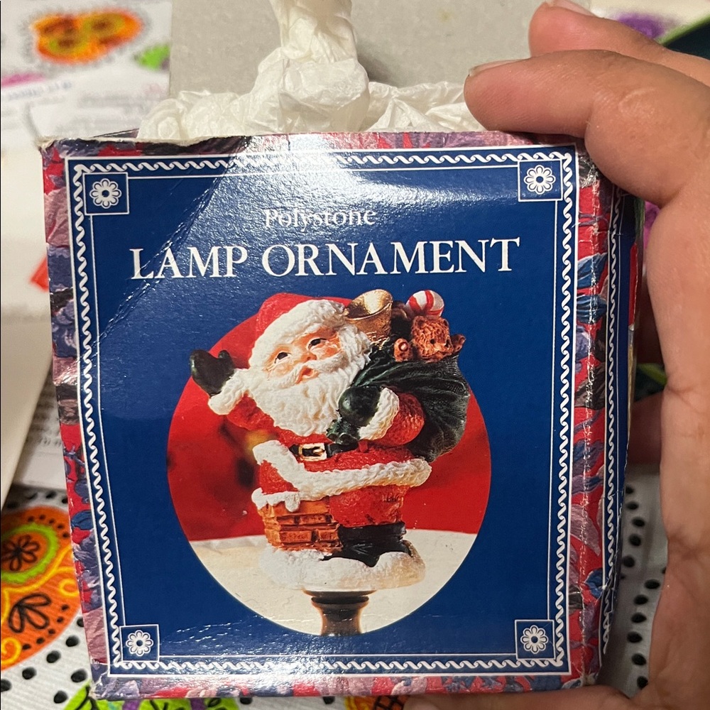 Vintage Giftco Polystone Lamp Ornament Finial Santa With Bag Chimney 3" W Box